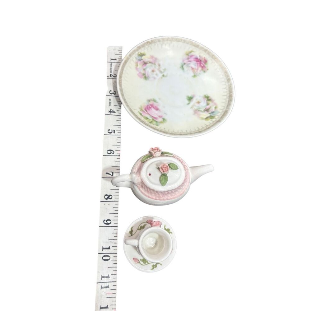 Bavaria Hand Painted Miniature Tea Set Pink Roses Porcelain - Picture 9 of 12